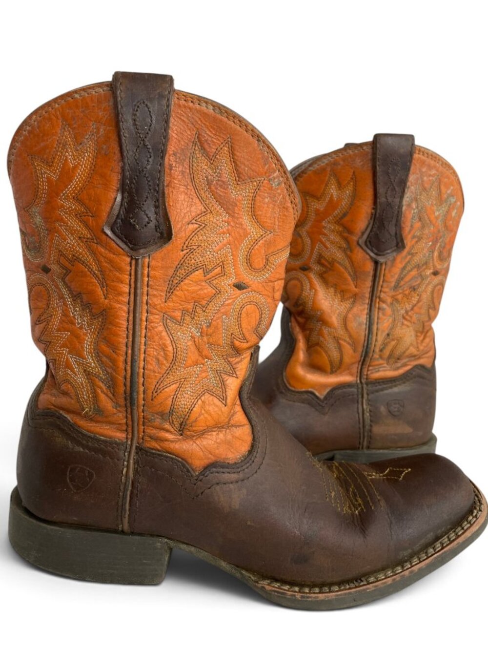 Ariat Tombstone Orange Western Cowboy Square Toe Boots Boys Kids Youth Size 3